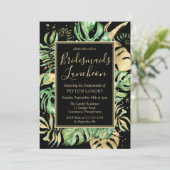 Tropical Black & Gold Bridesmaids Luncheon Einladung (Stehend Vorderseite)