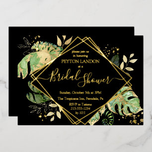 Tropical Black & Gold Elegantes Brautparty Folieneinladung