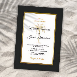 Tropical Black Gold Palm Tree Moderne Hochzeit Einladung