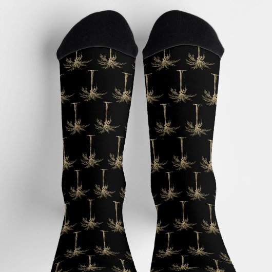 Tropical Black Gold Palm Tree Muster Socken (Oben)
