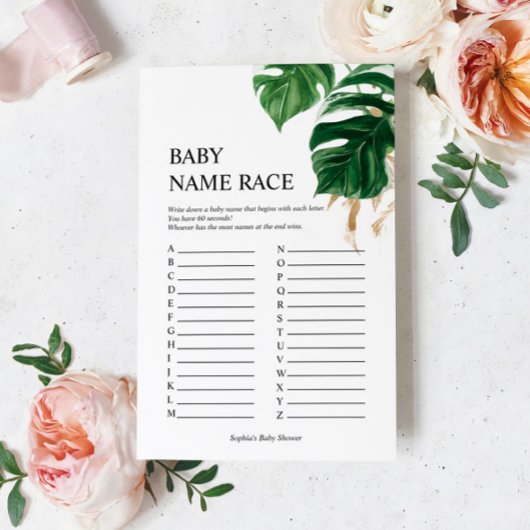 Tropical Blätter Baby Shower Baby Name Race Game