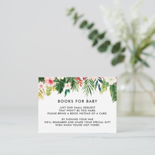 Tropical Blätter Baby Shower Book Request Cards Begleitkarte (Stehend Vorderseite)