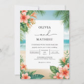 Tropical Bloom Beach Wedding Einladung (Vorderseite)