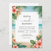 Tropical Bloom Beach Wedding Einladung (Vorne/Hinten)