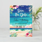 Tropical Blooms: Wedding Save the Dat Einladung (Stehend Vorderseite)