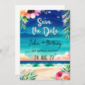 Tropical Blooms: Wedding Save the Dat Einladung (Vorne/Hinten)