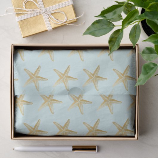 Tropical Blue and Gold Starfish Türkis Seidenpapier (Geschenk)