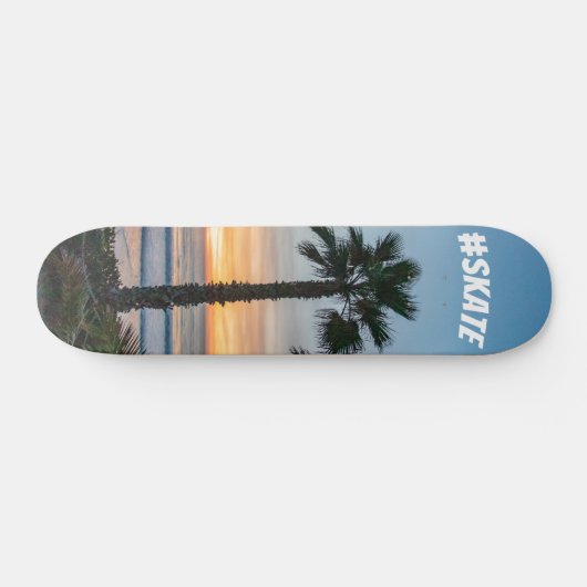 Tropical Blue and Orange Ocean Palm Tree Sunset Skateboard (Horizontal)
