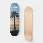 Tropical Blue and Orange Ocean Palm Tree Sunset Skateboard (Vorderseite)
