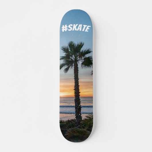 Tropical Blue and Orange Ocean Palm Tree Sunset Skateboard (Vorne)