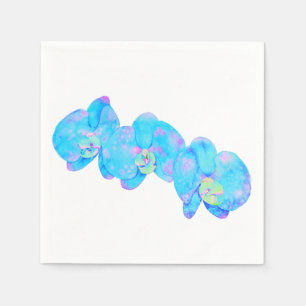 Tropical Blue Aquamarine Orchideenmalerei Serviette