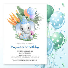 Tropical Blue Baby Elephant 1. Geburtstag Party