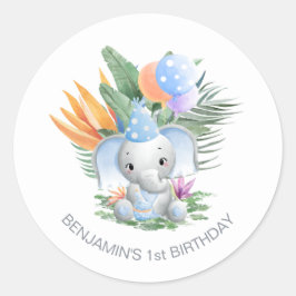 Tropical Blue Baby Elephant 1. Geburtstag Runder Aufkleber