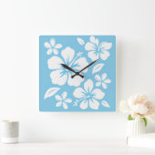 Tropical Blue Beach Blume Quadratische Wanduhr (Zuhause)