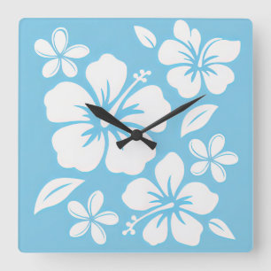 Tropical Blue Beach Blume Quadratische Wanduhr