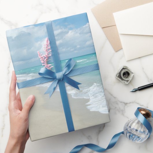 Tropical Blue Beach Szene Geschenkpapier (Schenken)