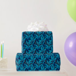 Tropical Blue Blätter mit goldenen Konturen Muster Geschenkpapier