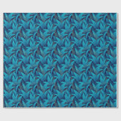 Tropical Blue Blätter mit goldenen Konturen Muster Geschenkpapier (Flach)