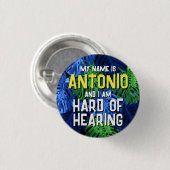 Tropical Blue Blätter Name Hard Hearing Button (Vorne & Hinten)