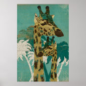 Tropical Blue Boho Giraffen Retro Art Poster (Vorne)
