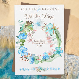 Tropical Blue Brown Green Hibiscus Elopement Einladung
