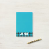 Tropical Blue Buffalo Karo Weißer Name Post-it Klebezettel (Auf Schreibtisch)