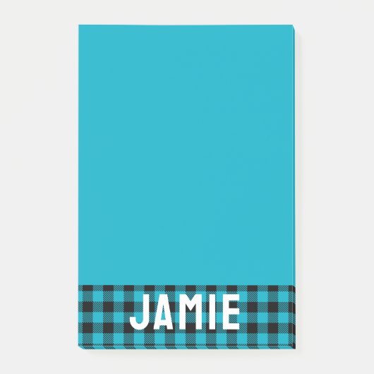Tropical Blue Buffalo Karo Weißer Name Post-it Klebezettel (Vorderseite)