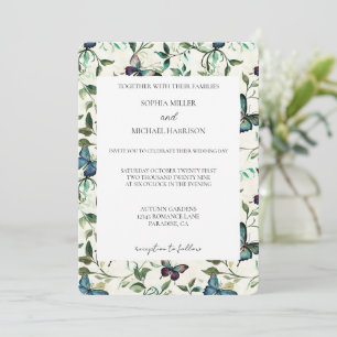 Tropical Blue Butterflies Wedding Einladung