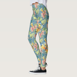 Tropical Blue Butterfly Exotic Blume Muster Leggings