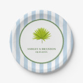 Tropical Blue Cabana Stripe Coastal Retro Wedding Pappteller (Vorderseite)