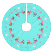 Tropical Blue Flamingo Weihnachtsgrenze Polyester Weihnachtsbaumdecke (Vorderseite)