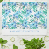 Tropical Blue Floral Name Küche Handtücher (Gefaltet)