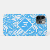 Tropical Blue Floral Pattern Diamond Monogram Case-Mate iPhone Hülle (Rückseite (Horizontal))