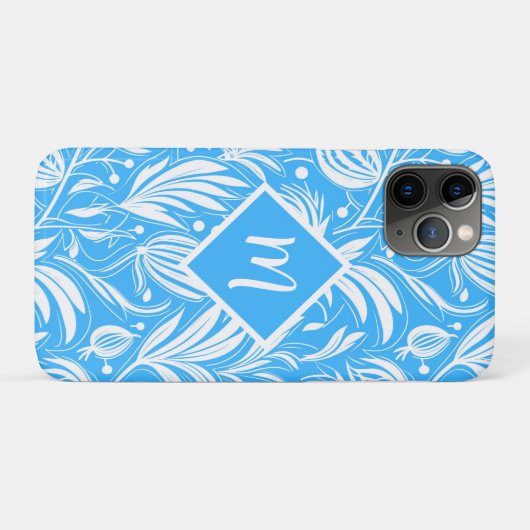 Tropical Blue Floral Pattern Diamond Monogram Case-Mate iPhone Hülle (Rückseite (Horizontal))