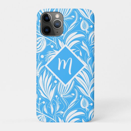 Tropical Blue Floral Pattern Diamond Monogram Case-Mate iPhone Hülle (Rückseite)