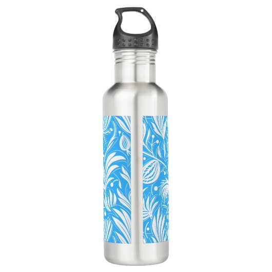 Tropical Blue Floral Pattern Diamond Monogram Edelstahlflasche (Rückseite)