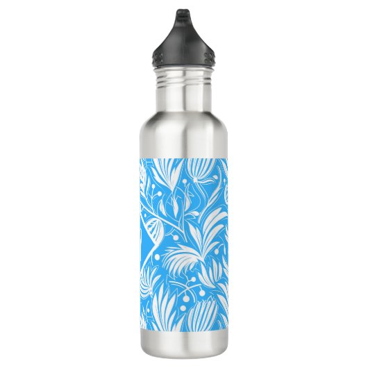 Tropical Blue Floral Pattern Diamond Monogram Edelstahlflasche (Rechts)