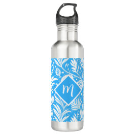 Tropical Blue Floral Pattern Diamond Monogram Edelstahlflasche