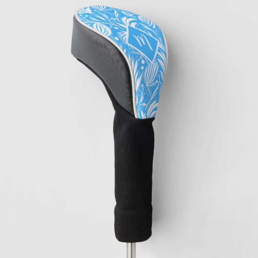 Tropical Blue Floral Pattern Diamond Monogram Golf Headcover (angewinkelt)