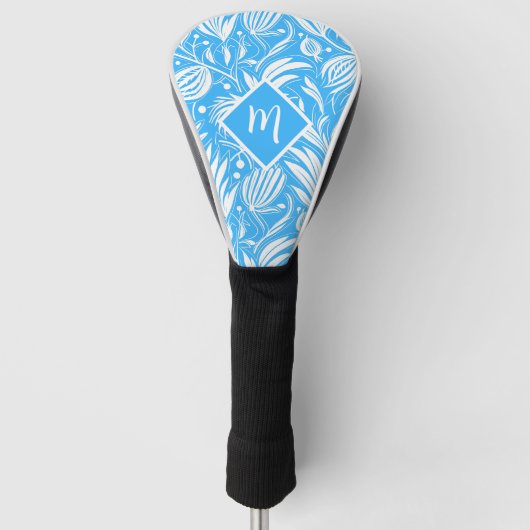 Tropical Blue Floral Pattern Diamond Monogram Golf Headcover (Vorderseite)