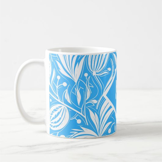 Tropical Blue Floral Pattern Diamond Monogram Kaffeetasse (Links)