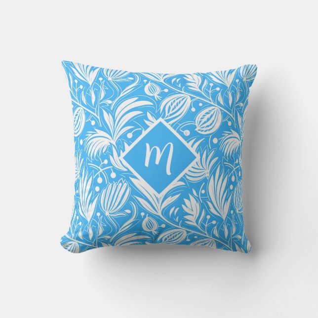 Tropical Blue Floral Pattern Diamond Monogram Kissen (Vorderseite)
