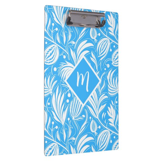 Tropical Blue Floral Pattern Diamond Monogram Klemmbrett (Rechts)