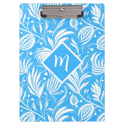 Tropical Blue Floral Pattern Diamond Monogram Klemmbrett (Vorderseite)