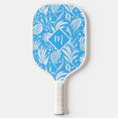 Tropical Blue Floral Pattern Diamond Monogram Pickleball Schläger (Vorderseite)