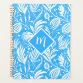 Tropical Blue Floral Pattern Diamond Monogram Planer (Vorderseite)