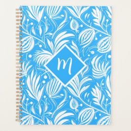 Tropical Blue Floral Pattern Diamond Monogram Planer