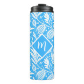 Tropical Blue Floral Pattern Diamond Monogram Thermosbecher (Vorderseite)
