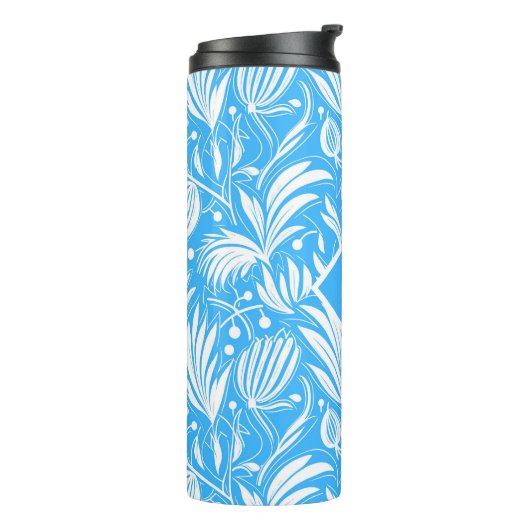 Tropical Blue Floral Pattern Diamond Monogram Thermosbecher (Nach links gedreht)