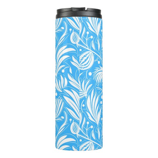 Tropical Blue Floral Pattern Diamond Monogram Thermosbecher (Rückseite)